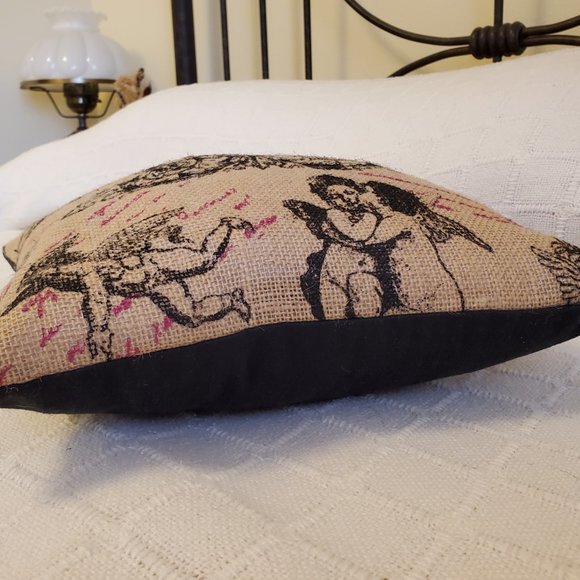 Cherub Burlap Love Pillow, NWT - Picture 4 of 4